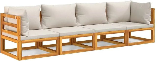 vidaXL 4-tlg Garten-Lounge-Set aus Akazien-Massivholz mit grauen Polsterkissen in L-Form - Bild 1