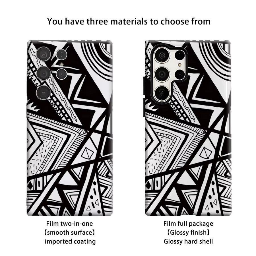 Geometrische Handyhülle für Samsung Galaxy S25 Ultra, S24 und S23 Ultra Plus in Schwarz-Weiß mit glänzender doppellagiger Rückseite - Bild 2