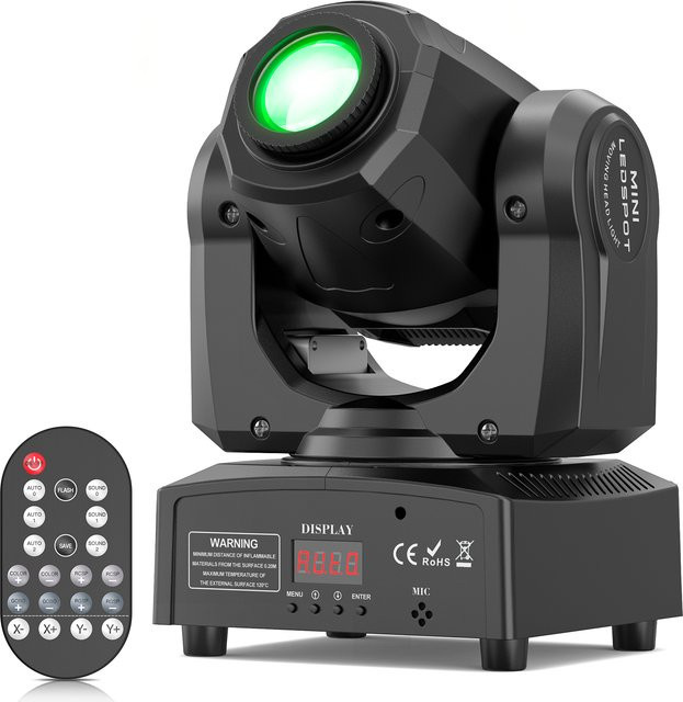 U'King LED Moving Head Mini Spot 120W mit Gobos, RGB-Effekten, Fernbedienung und DMX512, Schwarz - Bild 1