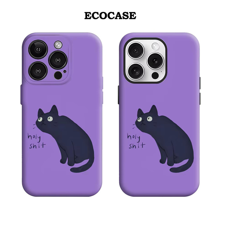 Potdemiel Handyhülle Lavendel Sassy Black Cat für iPhone 17 16 15 14 13 12 Pro Max Plus mit doppelschichtiger Rückseite in Lila und Schwarz - Bild 2