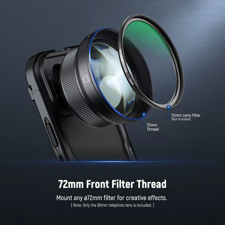 NEEWER HD 85mm Teleobjektiv mit 2,5x Vergrößerung für 17mm Backplate, Schwarz, kompatibel mit iPhone und Samsung Smartphone Käfigen - Bild 2