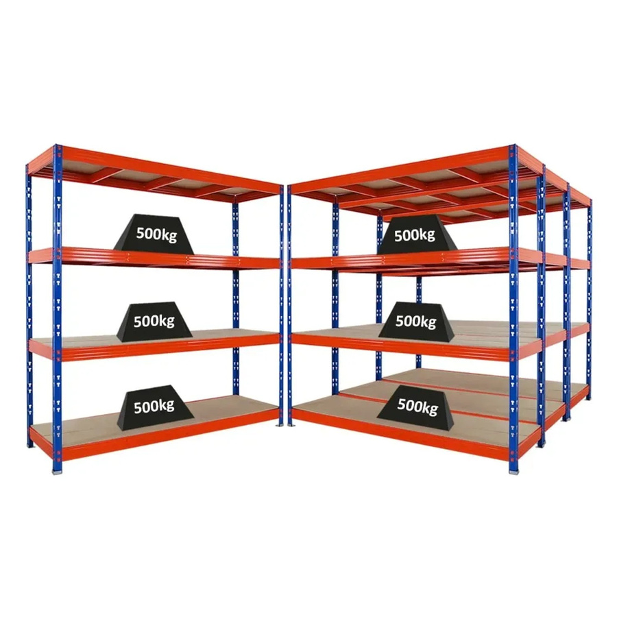 4er Set PROREGAL Rhino Profi Schwerlastregal mit 4 Spanplatten-Ebenen, Blau-Orange, H x B x T: 200 x 200 x 60 cm - Bild 2