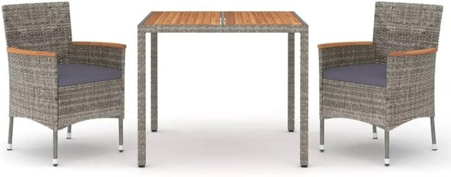 vidaXL 3-tlg Garten-Essgruppe aus Poly Rattan und Akazienholz in Grau - Bild 1