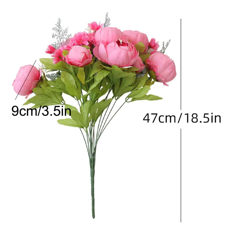 WQNJIN Pfingstrosen Blumenstrauß aus Textil in Pink mit 13 Köpfen für Hochzeit und Heimdekoration - Bild 1