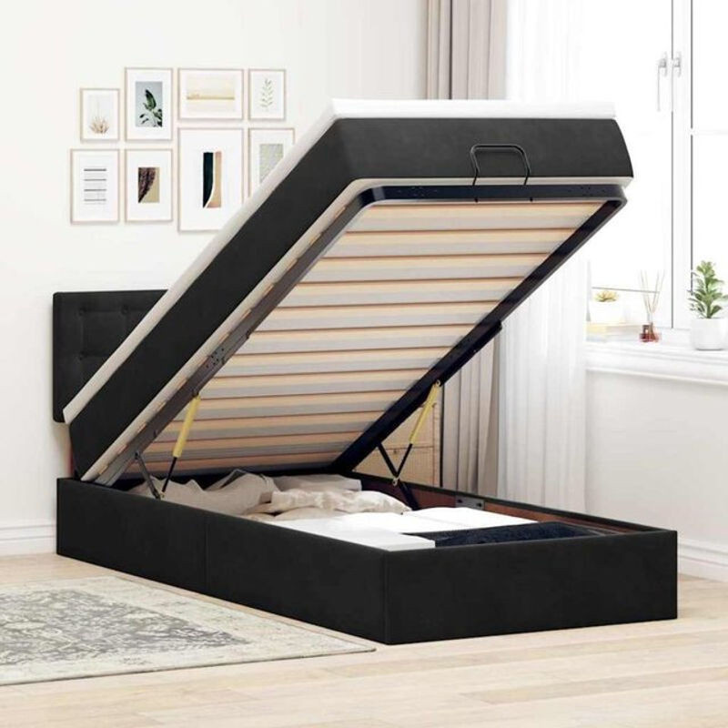 Vidaxl Ottoman Polsterbett mit Matratze und LED in Schwarz aus Samt, B/T: 100 x 200 cm - Bild 1