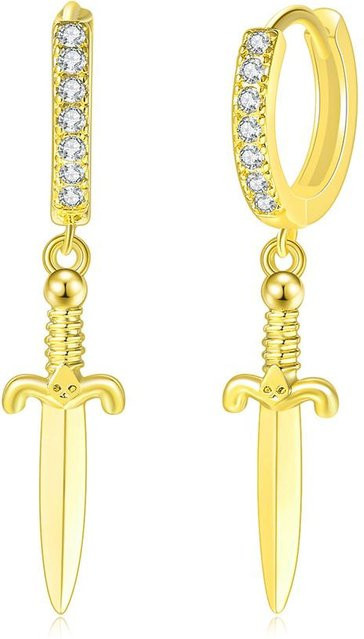 YULIN Creolen Schwert Anhänger, Gold, Zirkonia, Kristall, Unisex - Bild 1