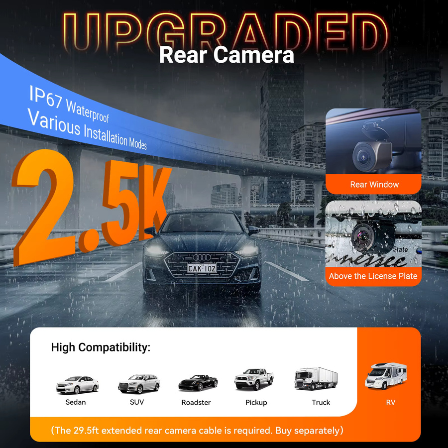 Vantrue N4S DashCam 3-Kanal mit WiFi und GPS, STARVIS 2, 2,7K + 1440P + 1440 wasserdichte Rückfahrkamera, HDR, IR Nachtsicht und 24h Parkmodus, Schwarz - Bild 4