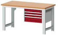 Werkbank cubio W-1577/11-237 in Purpurrot mit höhenverstellbarer Holzplatte, Breite: 120 cm, Tiefe: 75 cm, Höhe: 74 bis 150 cm - Bild 1