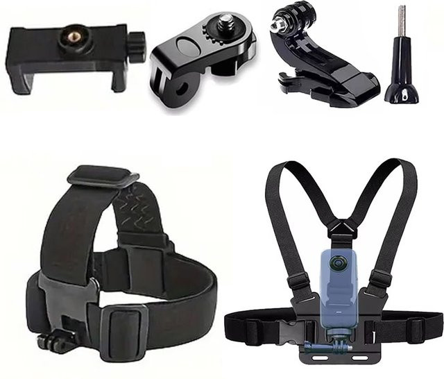 6-teiliges Action-Kamera-Kit in Schwarz für GoPro Hero 13 12 11, Smartphone und Insta360 inklusive Handy-Kopfband, Brustgurten und verstellbarer Halterung - Bild 1