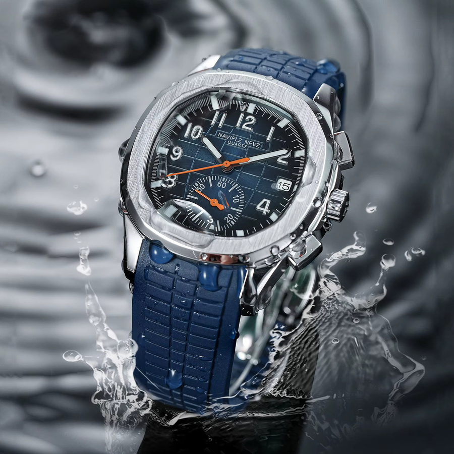 NAVIFLZ Armbanduhr, Herren, Edelstahlgehäuse, Gummiarmband, 50m Wasserdicht - Bild 2