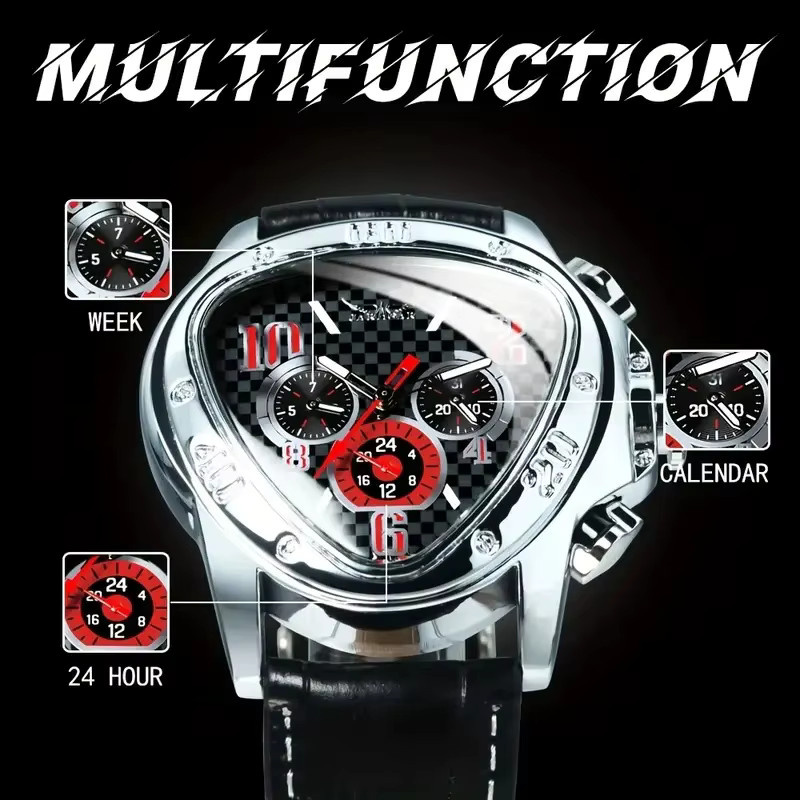 FORSINING Armbanduhr Automatik, Tonneau, Leder, Schwarz, Rot, Herren - Bild 2