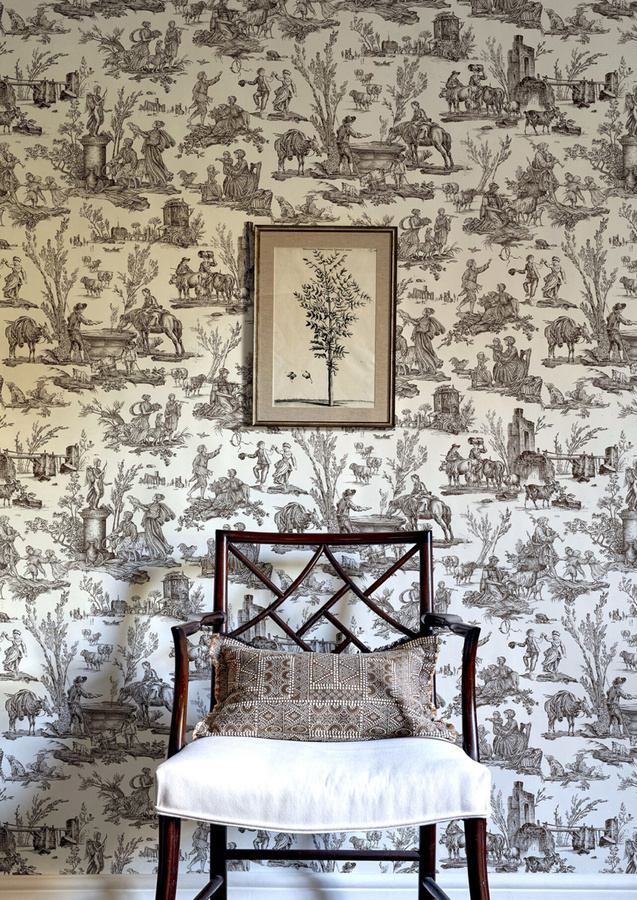 Lewis & Wood Tapete Toile Baptiste Douce Noir in Schwarz-Weiß mit floralem Motiv und Tiermotiven aus Vlies - Bild 1
