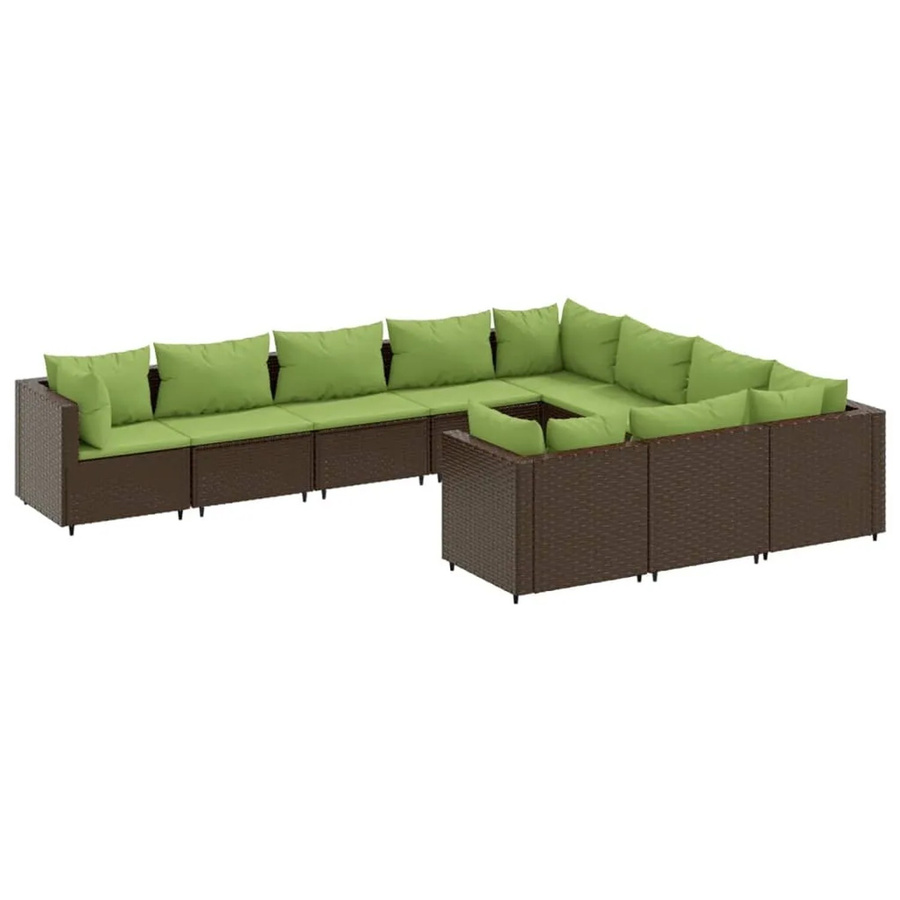 vidaXL 10-teilige Garten-Sofagarnitur in U-Form aus braunem Poly-Rattan mit wetterfesten Kissen - Bild 2