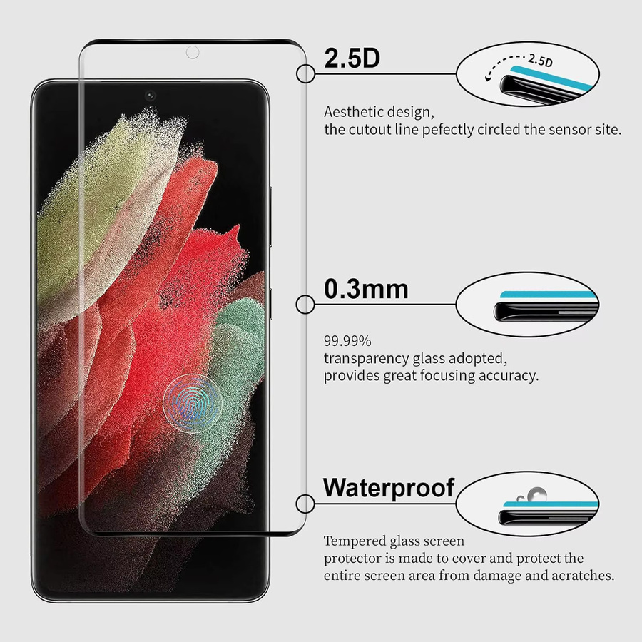 Samsung Galaxy S21 Ultra Displayschutzfolie aus gehärtetem Glas, transparent, 1/4 Stück - Bild 2