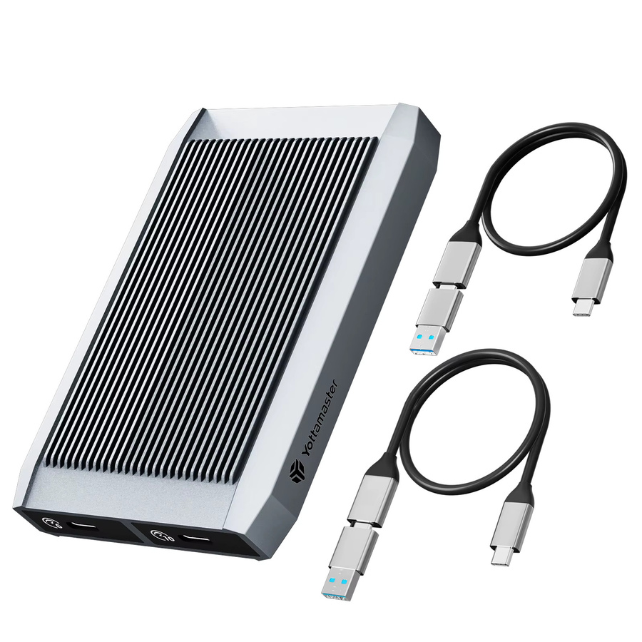 Yottamaster Dual-Bay M.2 SSD-Gehäuse mit Dual-Protokoll für SATA und NVMe, USB-A und USB-C, Silber - Bild 1