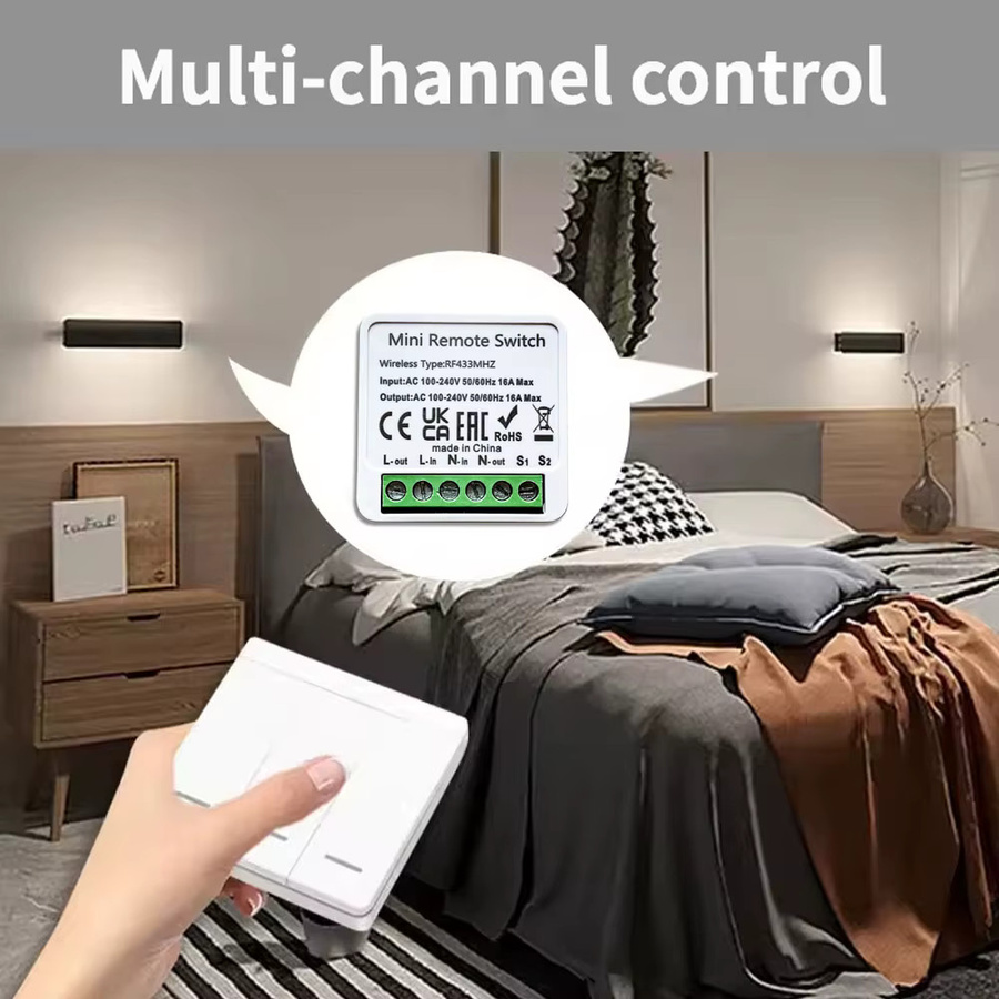 Shine-tale RF 433 MHz Smart Switch Mini DIY Drahtlose Fernbedienung Lichtrelais Empfänger mit Wand Sender Panel Schalter - Bild 3