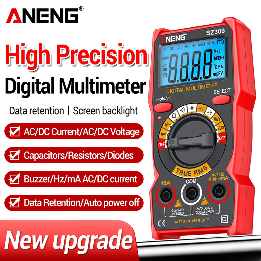 ANENG SZ309 Digitales Multimeter in Rot mit NCV Tester für Strom Widerstand Kapazität und Frequenz (600V AC/DC, 10A) - Bild 2