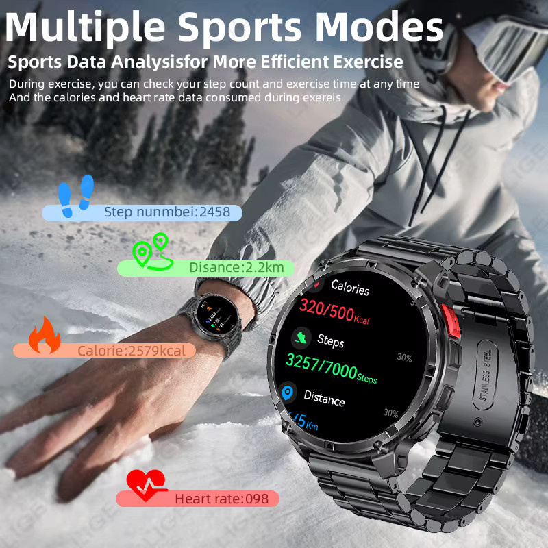 LIGE Smartwatch für Herren mit 1,7 Zoll HD-Display, 1100 mAh Akku, Kompass, LED-Licht, Sprachassistent und Bluetooth-Telefonie in Schwarz oder Blau - Bild 4