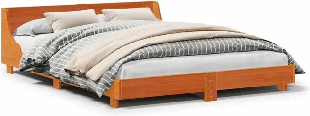 vidaXL Massivholzbett aus Kiefernholz in Wachsbraun, B/T/H: 140 x 200 cm - Bild 1