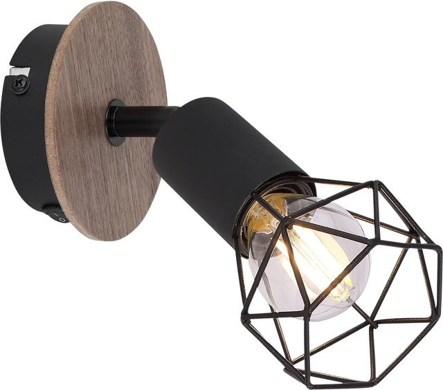 Globo Wandspot Xara I aus schwarzem Metall und Holz mit E14 Fassung - Bild 1