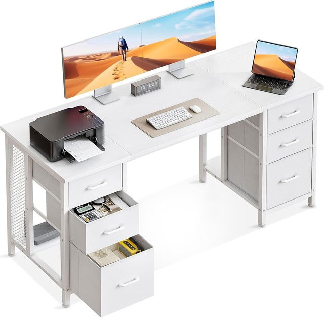 Coleshome Schreibtisch mit 6 Schubladen in Weiß für dein Home Office, Breite: 160 cm, Tiefe: 52 cm - Bild 1