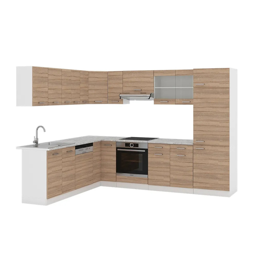 Vicco R-Line Eckküche Einbauküche in Sonoma Eiche mit Marmor-Optik, B/T/H: 227 x 287 x 207 cm - Bild 3