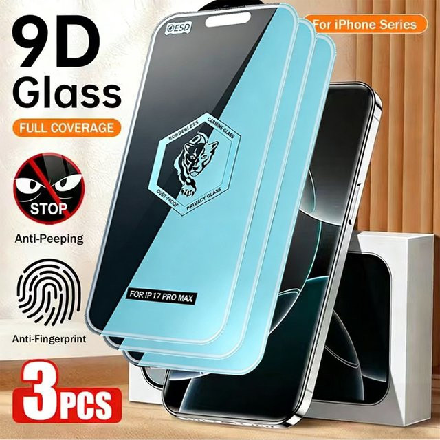 NNBILI 3er-Pack Blickschutz-Displayschutzfolien aus gehärtetem Glas für iPhone 13 14 15 16 17 Pro Max Serie - Bild 1