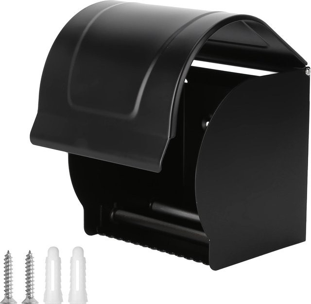 CosyHome Wandmontierter Tissue Halter aus Aluminium in Schwarz, Wasserdichte Papierbox und Handtuchregal - Bild 1