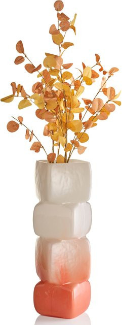 Vase Impressionen aus Glas in Weiß-Orange, Höhe: 37,0 cm, Breite: 11,0 cm, Tiefe: 11,0 cm - Bild 1
