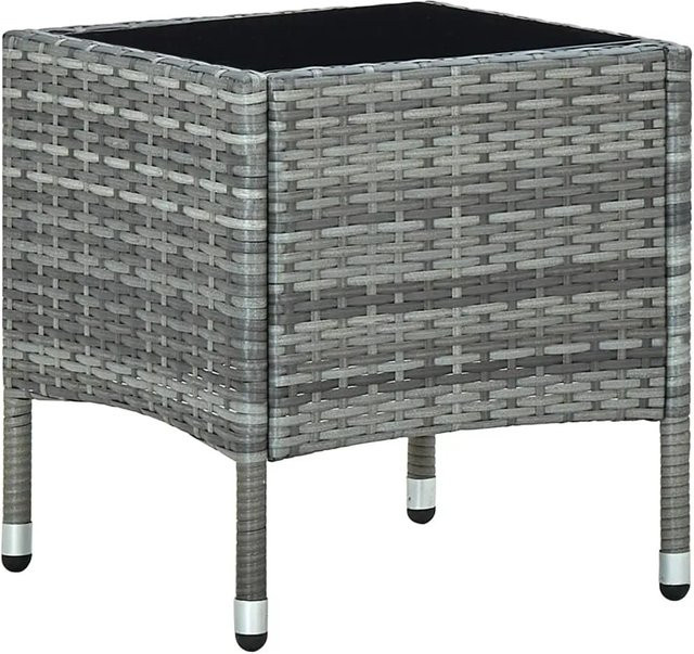 vidaXL Gartentisch aus Poly-Rattan und Glas in Grau, B/T/H: 40 x 40 x 45 cm - Bild 1