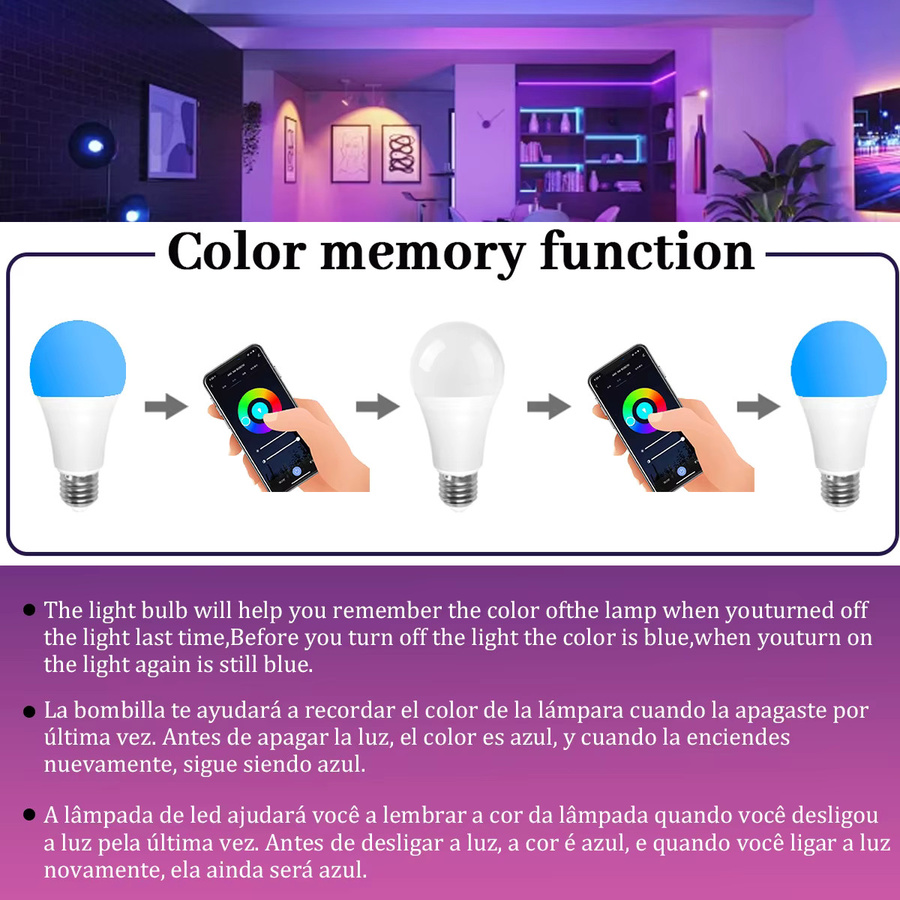 TUYA Smart LED-Glühbirne E27 WiFi RGBCW 10W, dimmbar, Multicolour, App-Steuerung mit Alexa und Google Assistant - Bild 3