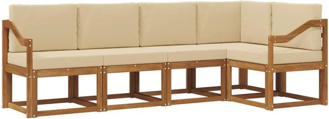 vidaXL L-Shape Garten-Sofa Set aus Akazienholz in Beige und Braun mit 5 Kissen - Bild 1