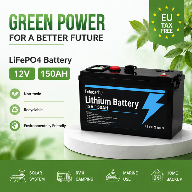 12 Volt 150Ah Lithium-Eisenphosphat-Batterie LiFePO4 in Schwarz für Solar, Windkraft und Haushaltsbeleuchtung - Bild 1