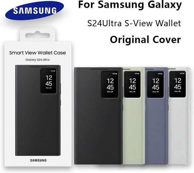 Samsung Galaxy S24 Ultra S-View Brieftaschen-Hülle aus Leder in Schwarz - Bild 1