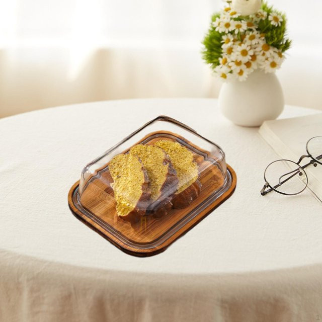 Moonice Butterdose mit Glasdeckel und Holzdetails, beige, B/T/H: 18,8 x 14,2 x 6 cm - Bild 1