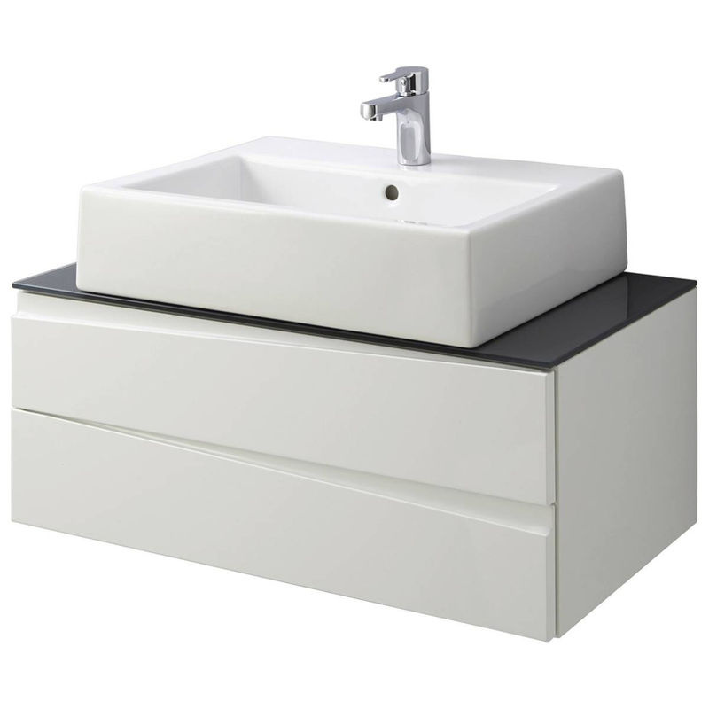 Waschbeckenunterschrank byLIVING Shape in Grau und Weiß mit Hochglanzfront, B/H/T: 80 x 33 x 47 cm - Bild 3