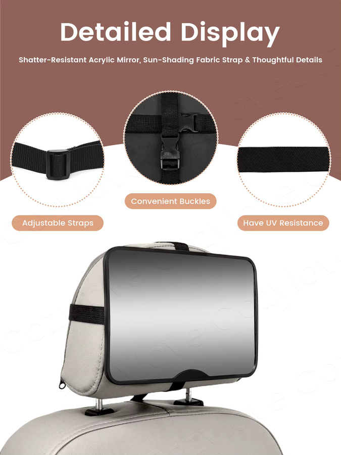 Kisslanding Babyautospiegel in Grau oder Schwarz mit UV-Schutz und bruchsicherem Design - Bild 3