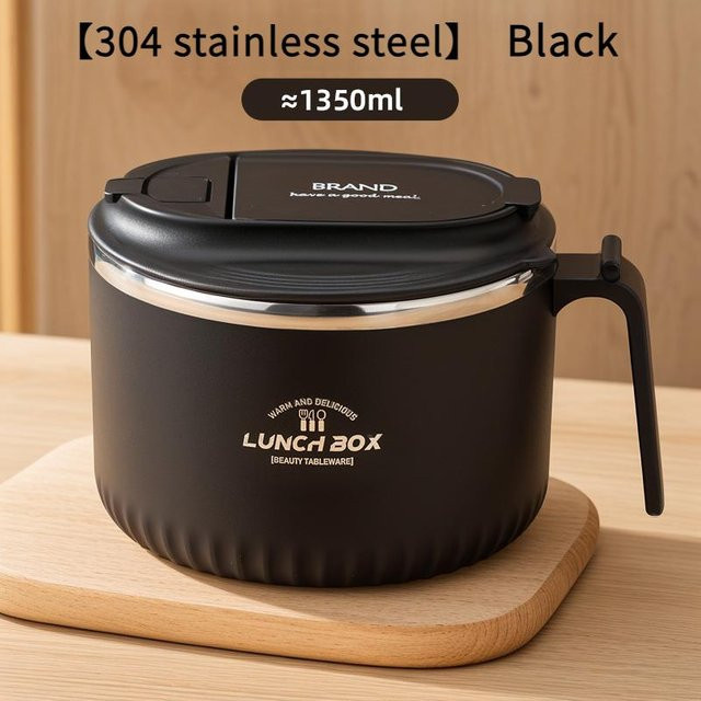 GIANXI Ramen Schüssel mit Deckel aus Edelstahl in Schwarz als tragbare Lunchbox für Nudeln - Bild 1