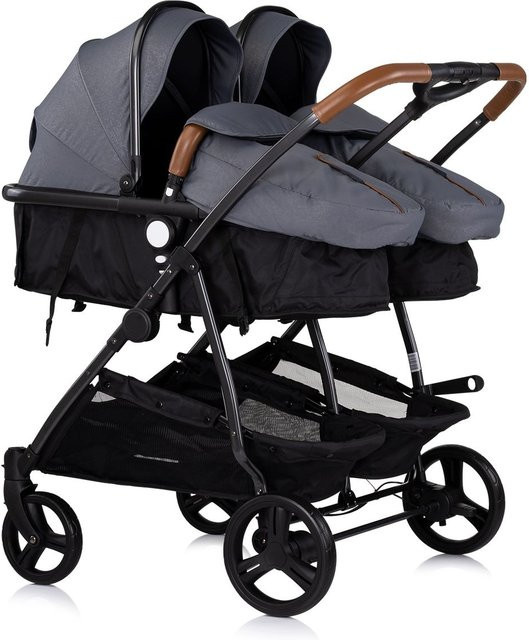 Chipolino Geschwisterkinderwagen Duo Smart Kombikinderwagen klappbar und umbaubar in Grau Dunkelgrau mit Fußsack - Bild 1