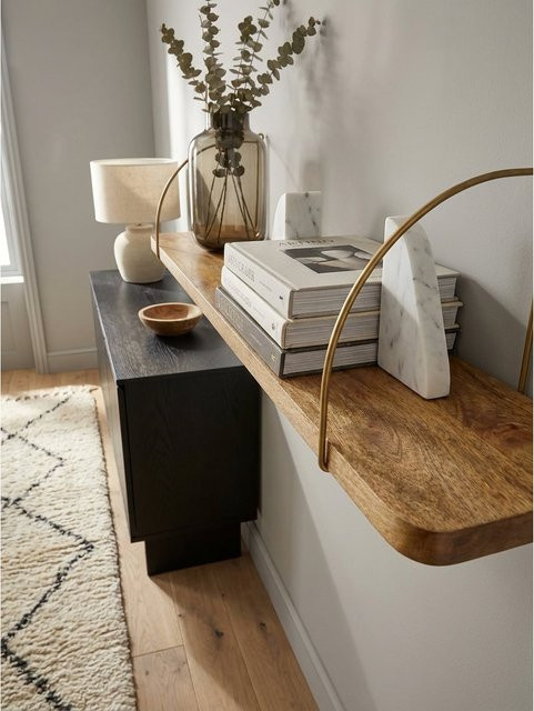 Wandregal Industrial Design von KADIMA DESIGN aus Massivholz Mango und Metall in Braun, B/T/H: 120 x 25 x 22 cm - Bild 1
