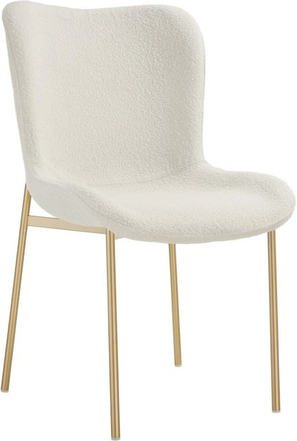 Tectake Polsterstuhl Tessa in Bouclé Weiß mit Gold, ergonomische Form mit hoher Rückenlehne, B/T/H: 62 x 54 x 90 cm - Bild 1