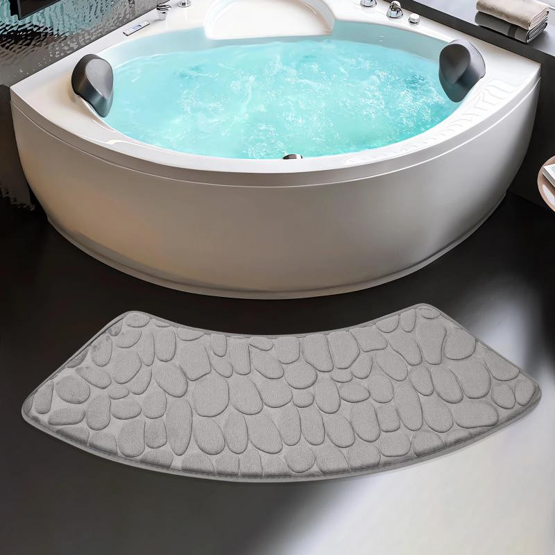 A Life Houseware Badezimmermatte Set aus 2 Stück, gebogene Badematte mit Kieselprägung in Grau, rutschfest und saugfähig, Breite: 40 cm, Tiefe: 100 cm - Bild 2