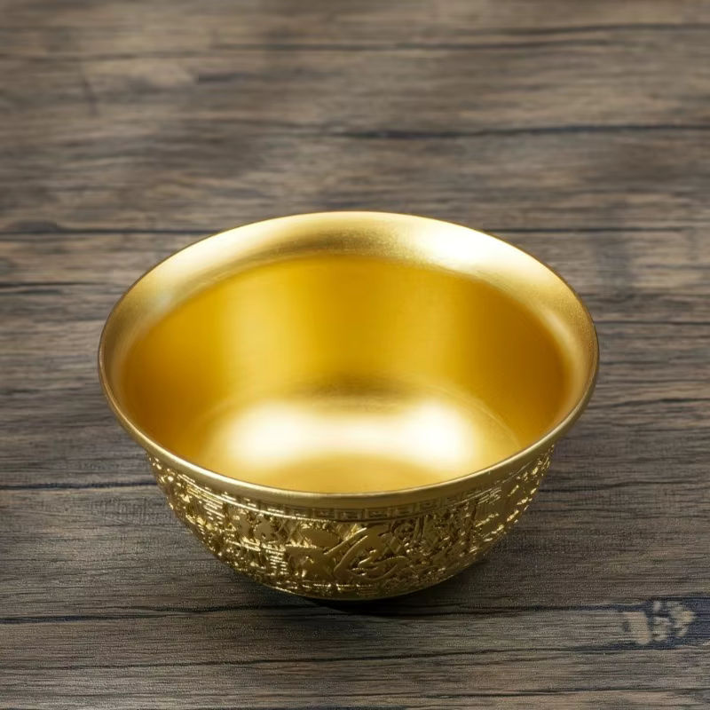 Dekorative orientalische Schale aus Messing und Kupfer in Gold, rund und geometrisch gestaltet - Bild 4