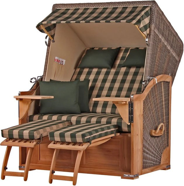 bene,iving Strandkorb Komplettset Schaalsee aus Teakholz mit PE-Geflecht in Grau, Modell 506 - Bild 1
