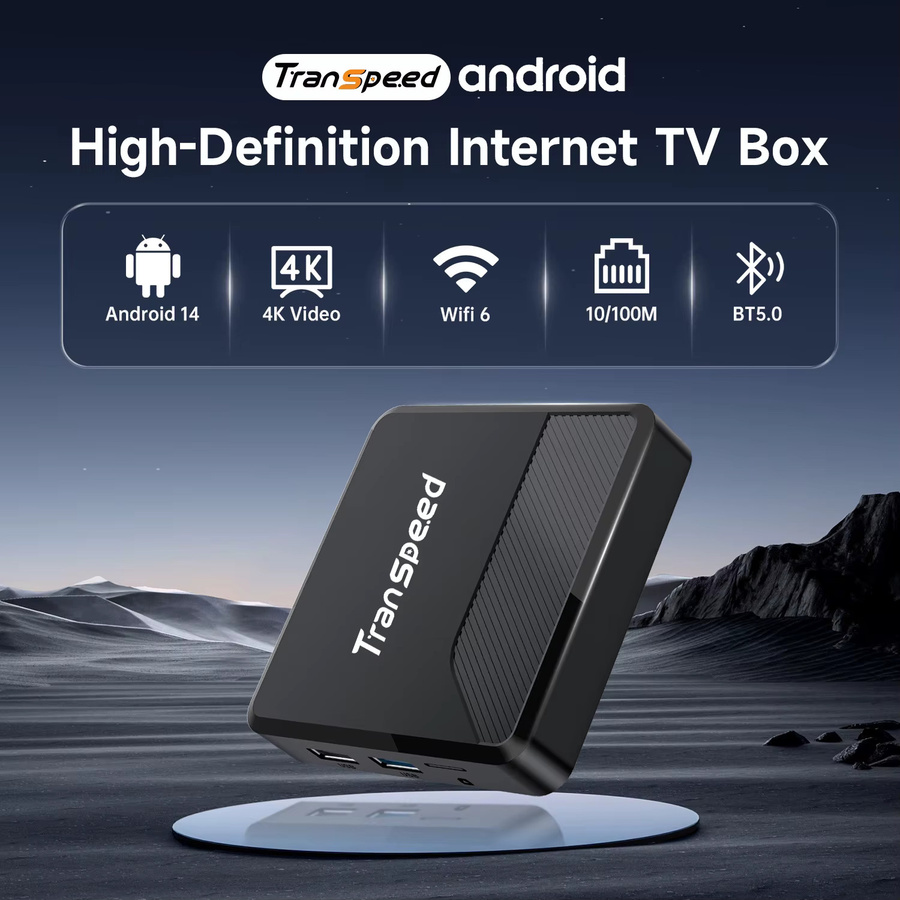 Transpeed Android 14 4K UHD Media Streamer Set-Top-Box in Schwarz mit Wi-Fi 6, Bluetooth 5.0 und Google Sprachassistent - Bild 2