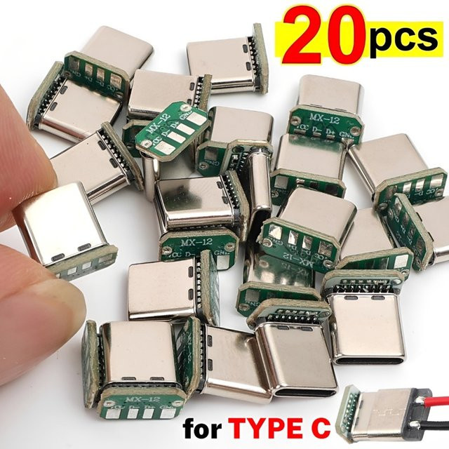 USB-C-Stecker USB 3.1 Typ C Vertikales Patchboard 16-Pin mit 4-Schweißdraht Datenband PCB Männlicher Anschluss in Silber - Bild 1
