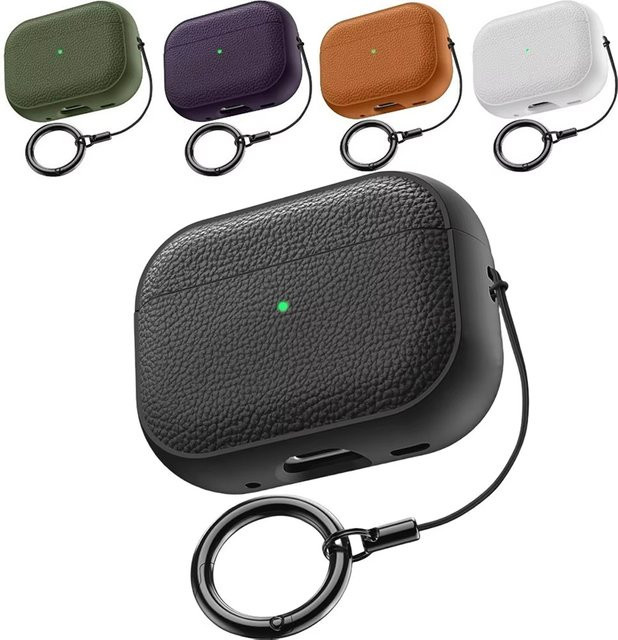 Schutzhülle mit Litschi-Hautmuster für Apple AirPods 1, 2, 3, 4 und AirPods Pro 1. & 2. Generation inklusive Haken in Schwarz und Grün - Bild 1