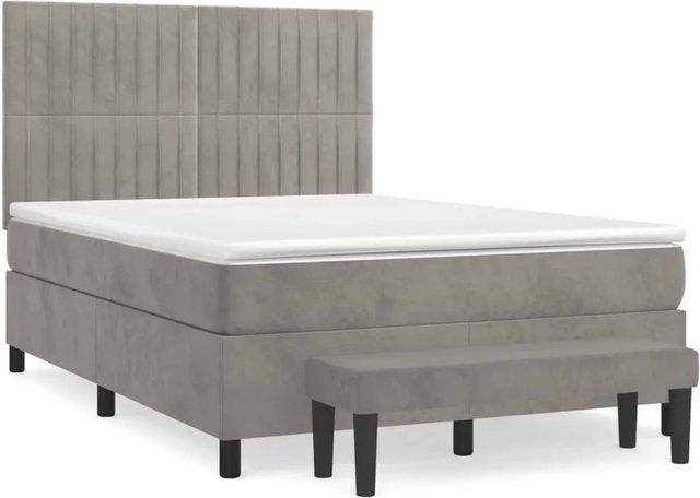 vidaXL Boxspringbett mit Matratze in Grau aus Samt, B/T/H: 140 x 200 x 128 cm - Bild 1