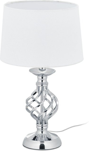 Relaxdays Tischlampe aus Eisen und Stoff in Silber, dimmbar mit Touch-Funktion, Höhe: 43,5 cm, Durchmesser: 25 cm - Bild 1