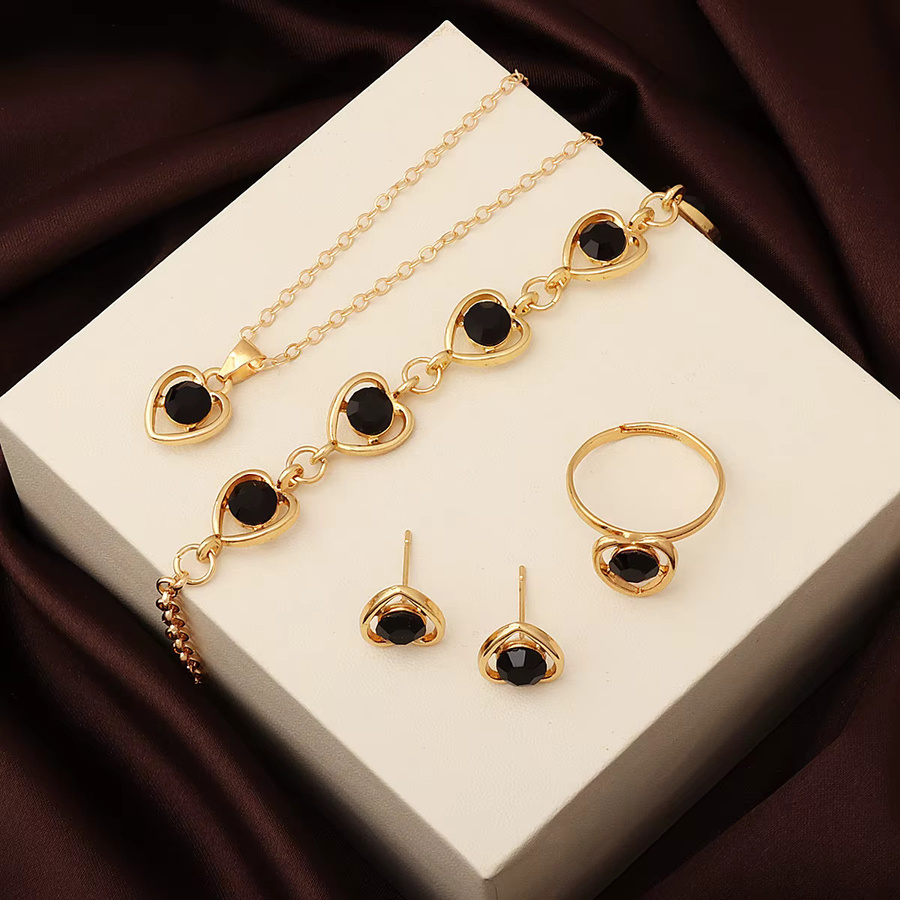 5-teiliges Schmuck-Set, Herzförmig, Schwarz, Kristall, Damen - Bild 2